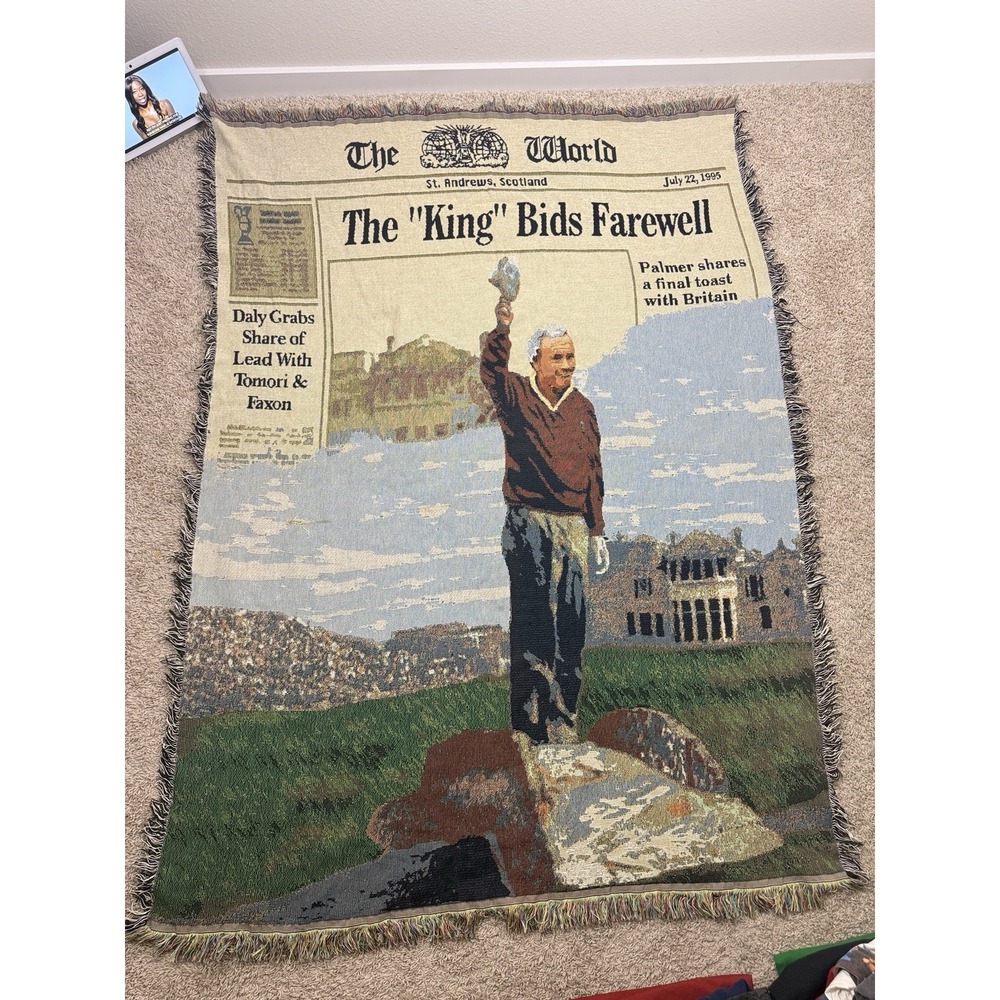 VINTAGE RARE ARNOLD PALMER FAREWELL TO‎ ST. ANDREWS AFGHAN (THROW BLANKET)
